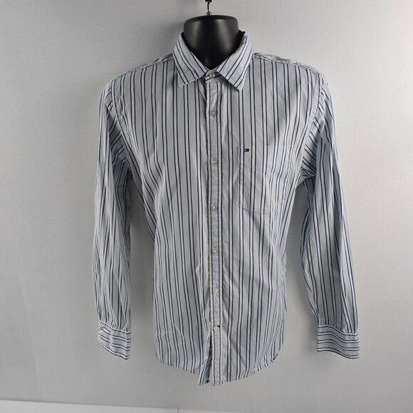 Tommy Hilfiger Custom Fit Striped Button-Up Shirt Blue White M 15.5-16 4448 - Picture 1 of 8